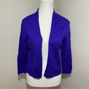 Eileen Fisher Rich Blue Knit Linen Cotton blend Cardigan Small